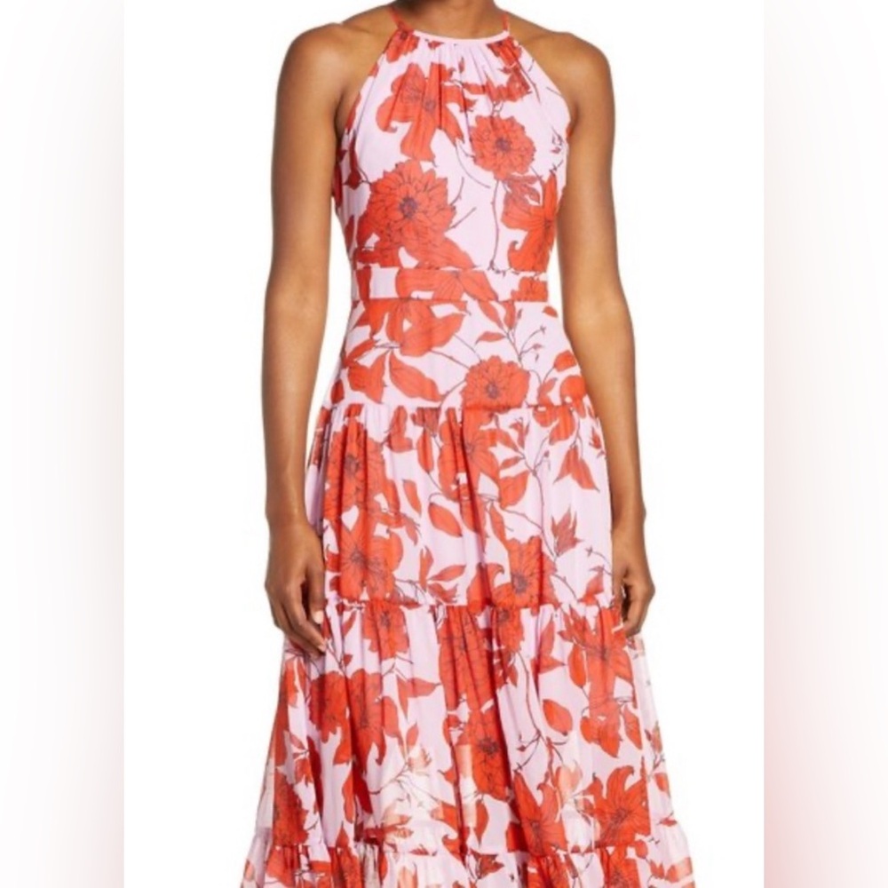 Eliza J Pink Maxi Dress with Orange Floral Print